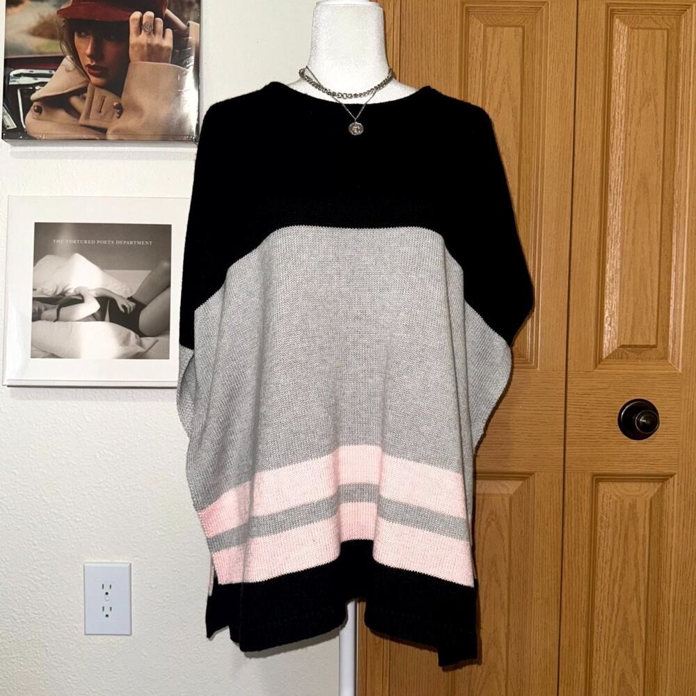 White‎ House Black Market Poncho Sweater Womens Small Multi Colorblock Knitted